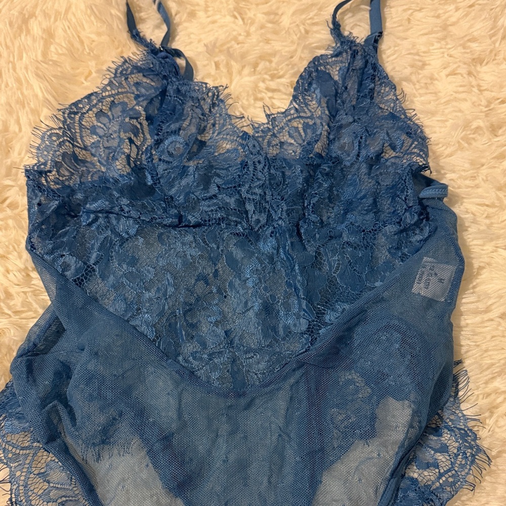 Elegant Blue Lace Bodysuit